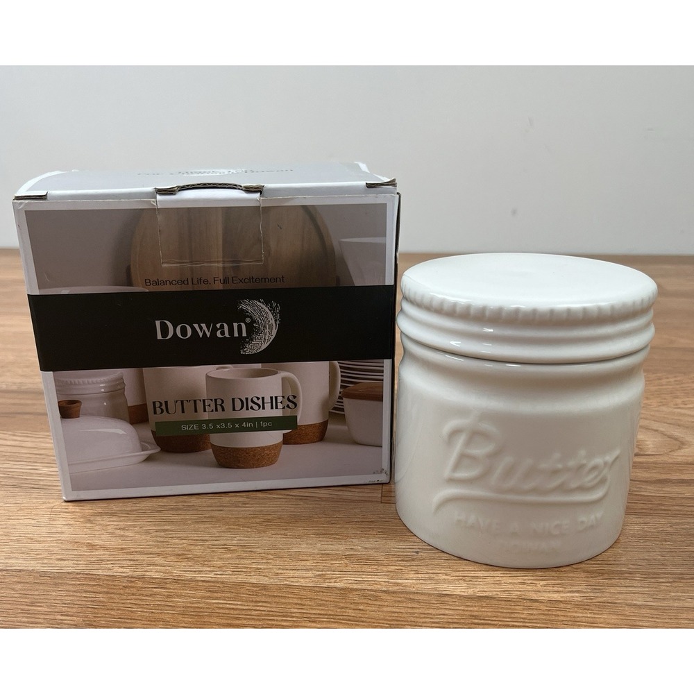 Dowan Ceramic Butter Bell‎ Keeper Crock Mason Jar White NEW in Box
